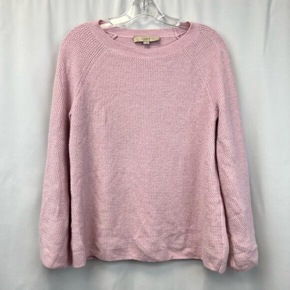 Loft Womens Pullover Sweater Pink Long Sleeve Jewel Neck Chevron Knit Stretch S - Picture 1 of 10